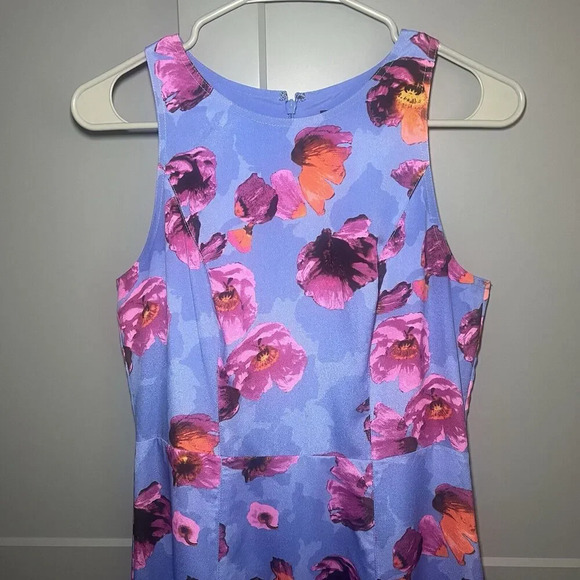 Banana Republic Round Neck Poppy Floral Maxi Dress Purple Blue Size 2 - Picture 2 of 9